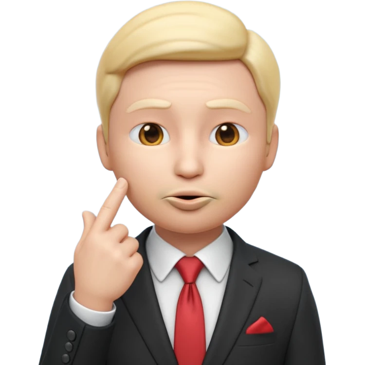 3D render of a shushing face emoji 🤫 dressed in a business suit, holding a finger to its lips. representing deceptive corporate marketing compliance. Studio lighting, cinematic realism, subtle irony, professional color grading emoji