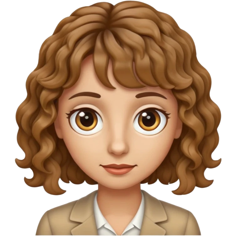 Emoji of a french teacher from Spain, Brown Big eyes, fringe, wavy hair emoji