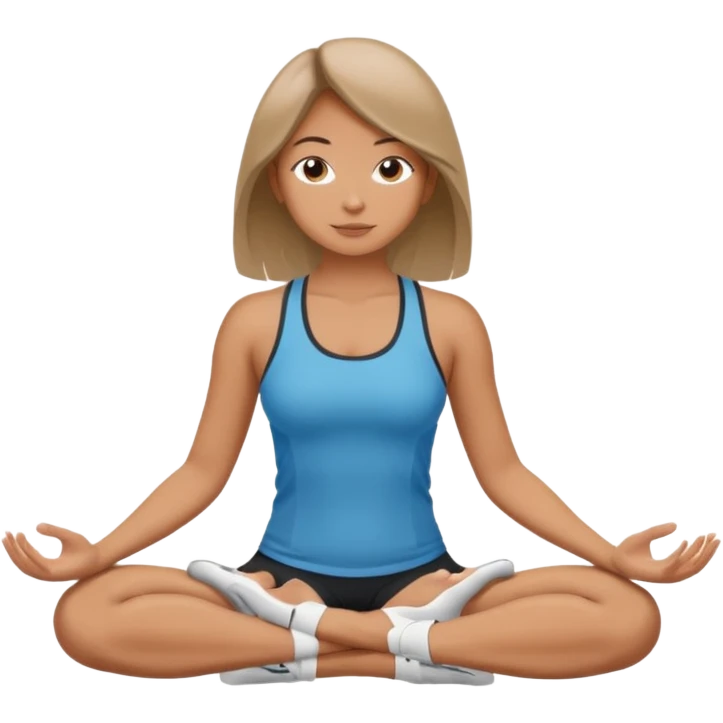The same girl is sitting in a lotus position, with shoulder-length hair and sportswear. emoji