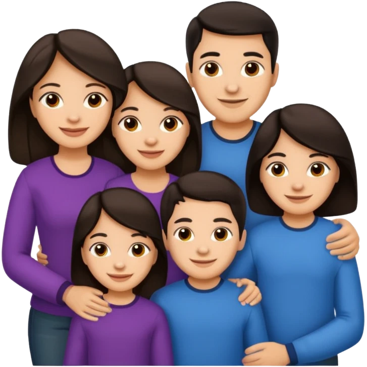 Light skin dark hair, Hispanic family of 6 emoji