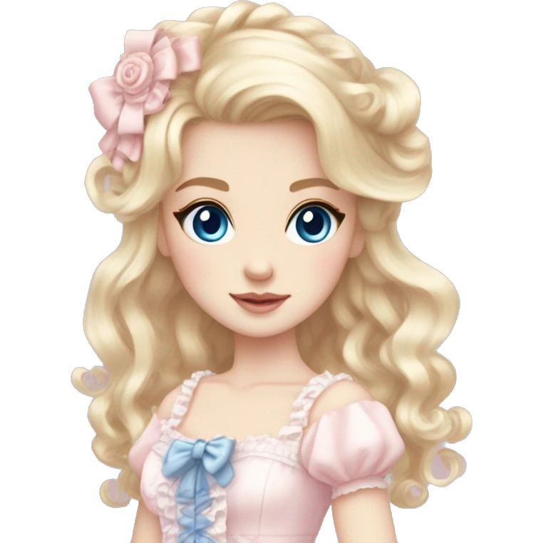 sweet lolita blond hair blue eyes white skin light pink dress emoji
