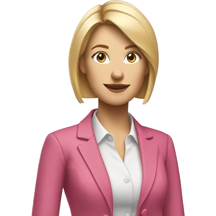 a 40 years old business woman in finance with short blond hair wearing a pink blazer emoji