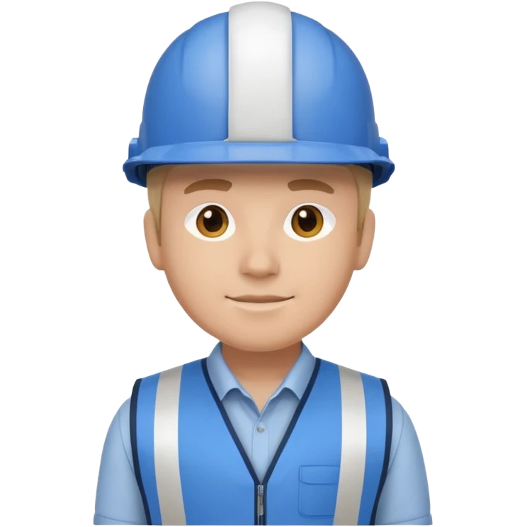 Un ingeniero Casco color blanco chaleco azul con franja blanca emoji