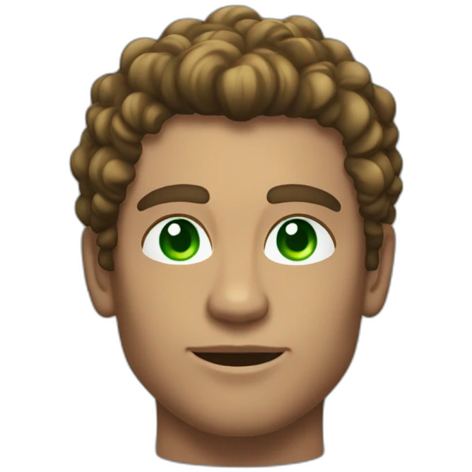 Bodybuilder with green eyes and semi long brow curly hair model face etc rizz god  emoji