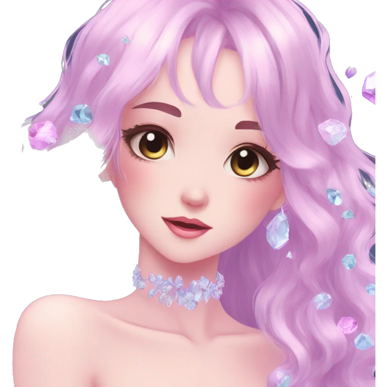 Gorgeous Beautiful Anime-Pastel-Lady with crystals in hair aesthetic emoji