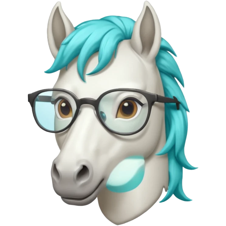 white horse head with turquoise hair and glasses emoji