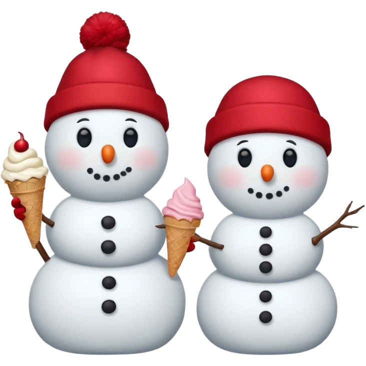 snowmen holding ice cream single snowmen with red winter cap emoji