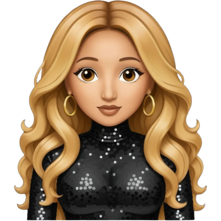 Adrienne Bailon from 3lw/Cheetah Girls with long golden brown hair, black sequin outfit emoji