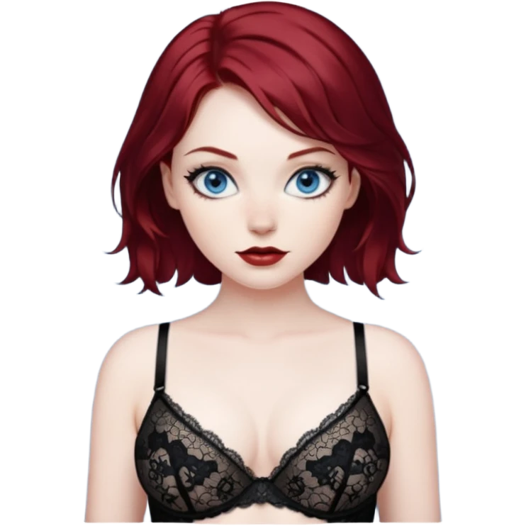 Naughty MILF thick body dark red hair blue eyes pale skin lingerie emoji