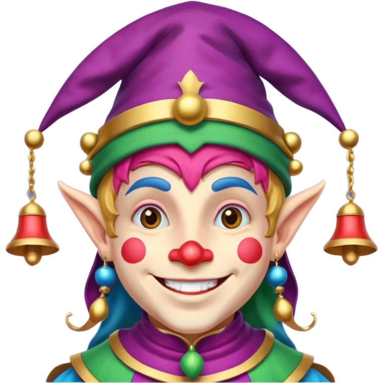 Royal Jester – Smiling trickster with colorful hat and bells emoji