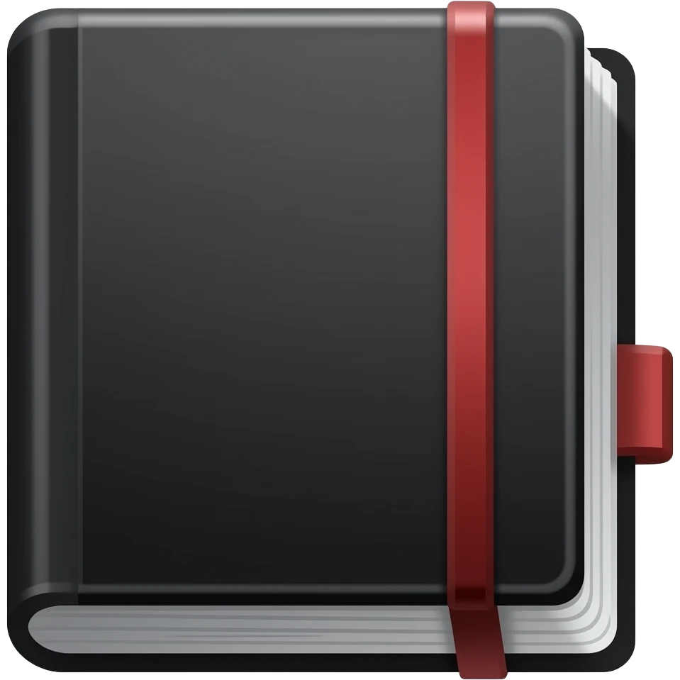 flat icon of a mafia ledger book, simple rectangle book, black dominant with tiny red mark or stripe, minimal geometric shape, thick outline, no details, no gradients, no background, centered, fills canvas, emoji style emoji