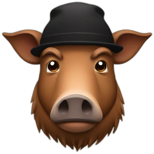 fullface brown boar tired of life with a black winter hat emoji