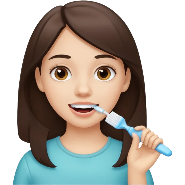 white brunette girl brushing teeth e emoji