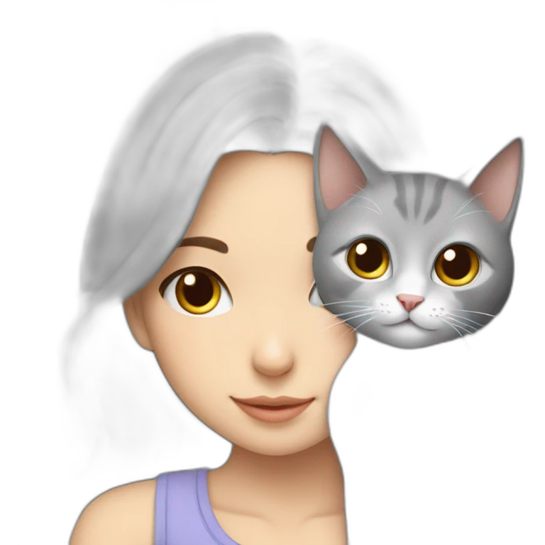 gray cat cuddles white turkish girl emoji