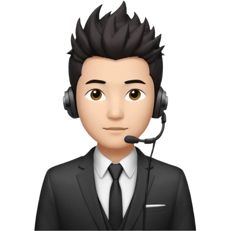 asian man headset suit face only spikey hair in front dark hair gay shirt emoji
