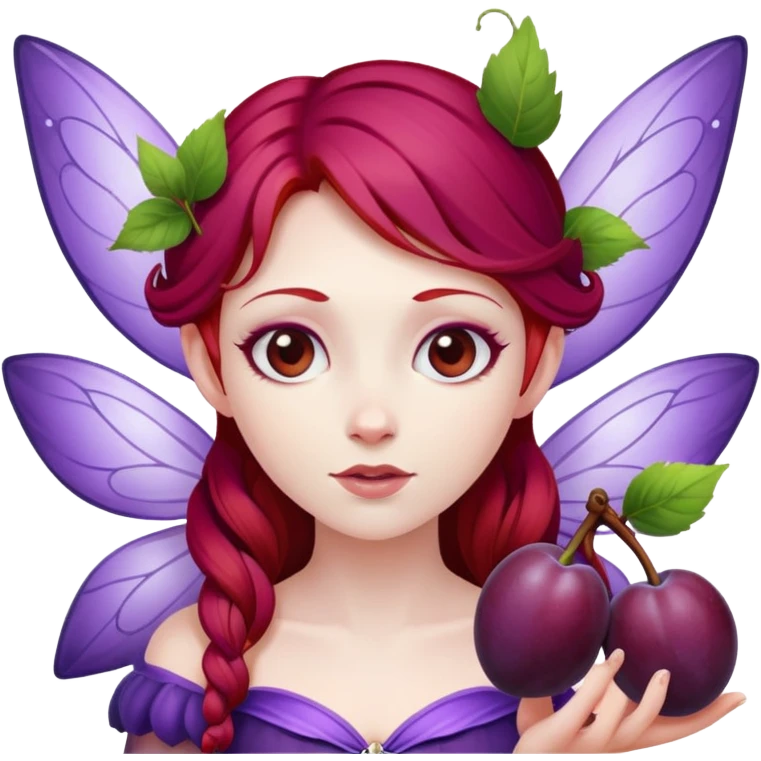fairy with plums red hair wearing purple  emoji