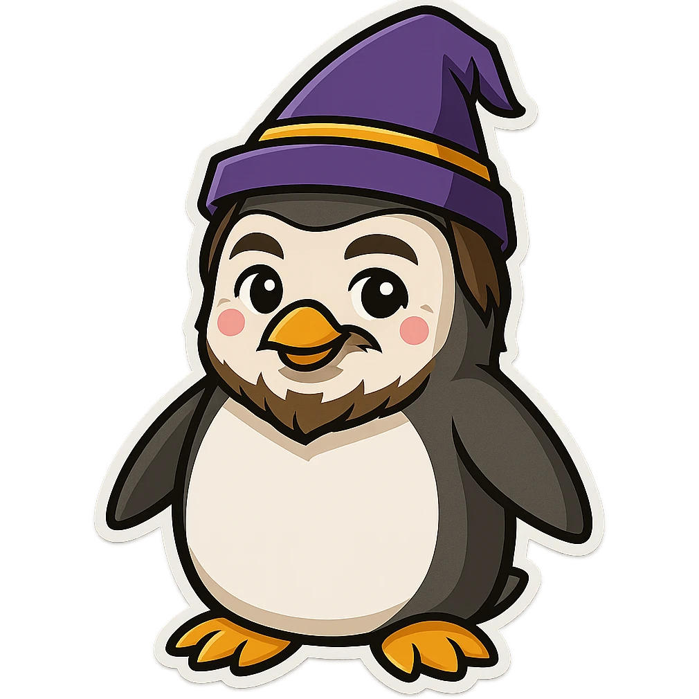 A penguin wizard in sticker style emoji
