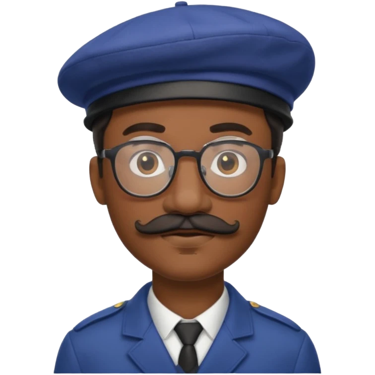 A black man with a mustache, wearing glasses, and a beret tilted to the right. emoji