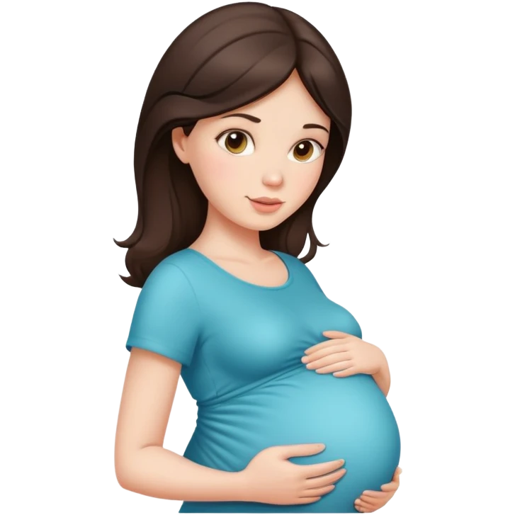 Beautiful brunette pregnant woman with baby bump emoji