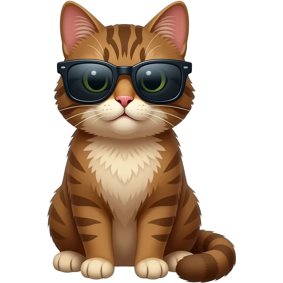 brown cat sitting pose front view wear a sunglasses emoji