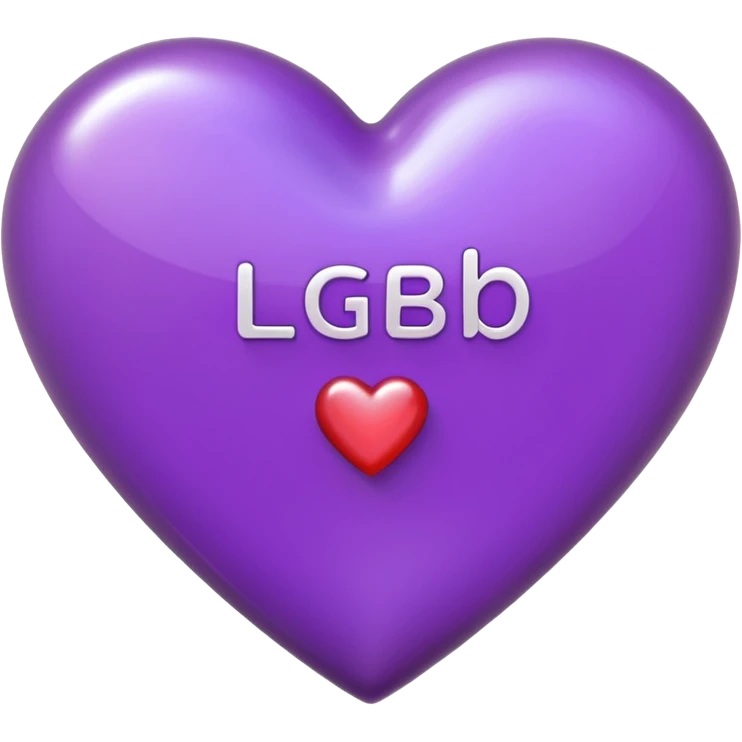 A photograph of a high-quality 3D purple heart-shaped emoji with a polished, glossy finish.The texture is smooth and candy-like, with a glass-like sheen that gives it a modern, high-end aesthetic. Add text as "LGB" in centre of heart emoji