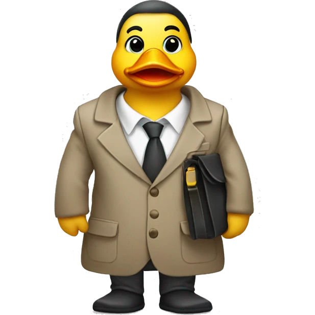A duck in a office wear clothes holding a bag with dark under eyes emoji