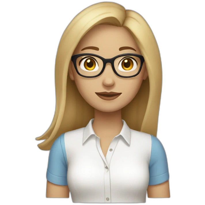 Girl with light skin tone, dark blond hair, glasses and white shirt and blue pants emoji