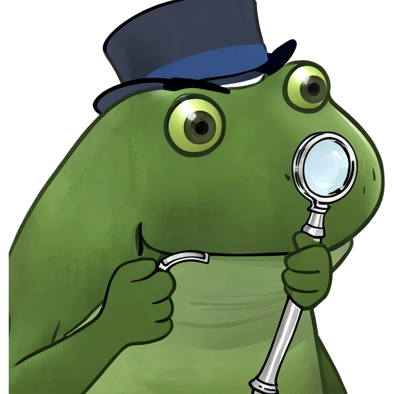 holding up a magnifying glass, wearing a tophat emoji
