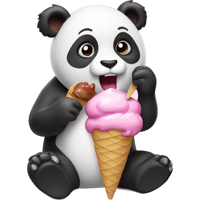 Pink panda eating ice cream emoji