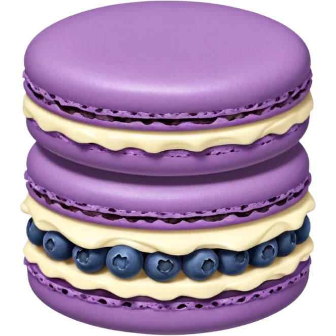 A macaron with purple cream and blueberries opened emoji