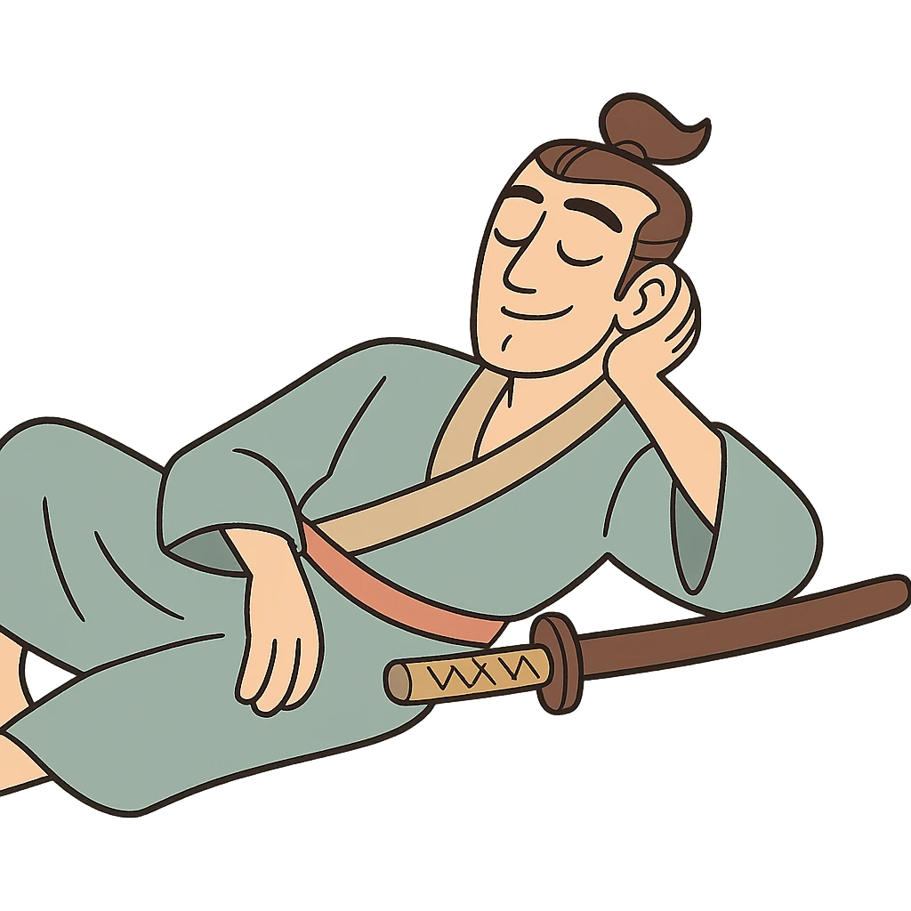 chill samurai, lounging, traditional kimono, serene expression, pastel palette emoji