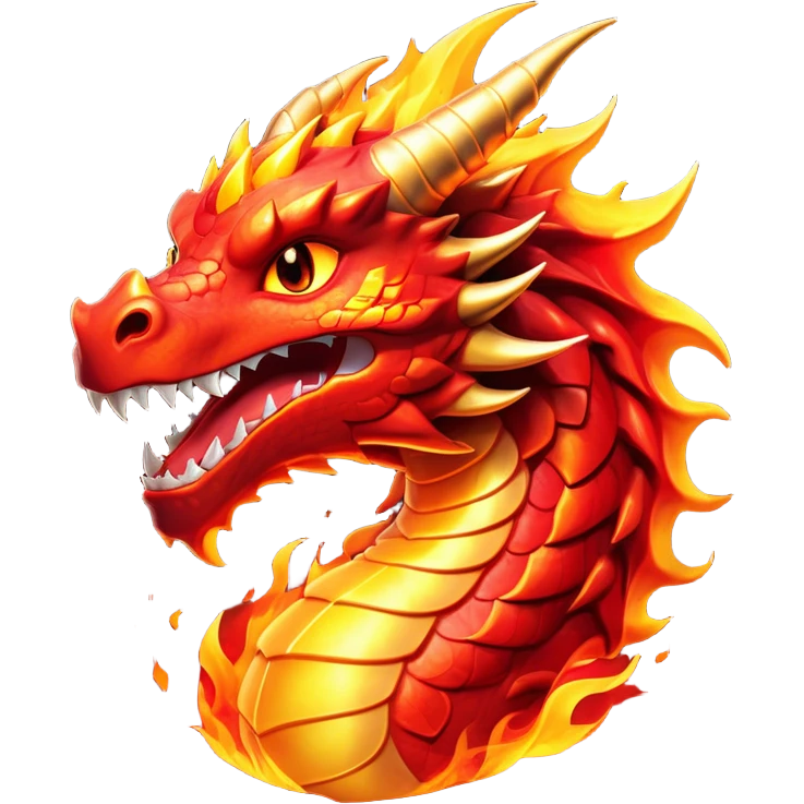 Cinematic Comical Fierce Fire Dragon Portrait Emoji, Head tilted dramatically with an exaggeratedly amused expression, featuring a striking, flame-draped body with bold, blazing scales in intense red and molten gold, and eyes twinkling with fiery mischief; rendered with vivid, lifelike textures and dynamic, flickering shadows, high shine, dramatic yet playful, styled with an air of cheeky volcanic mischief, soft glowing outline, capturing the essence of a spirited and over‐the‐top inferno that looks ready to burst into a cascade of playful embers! emoji