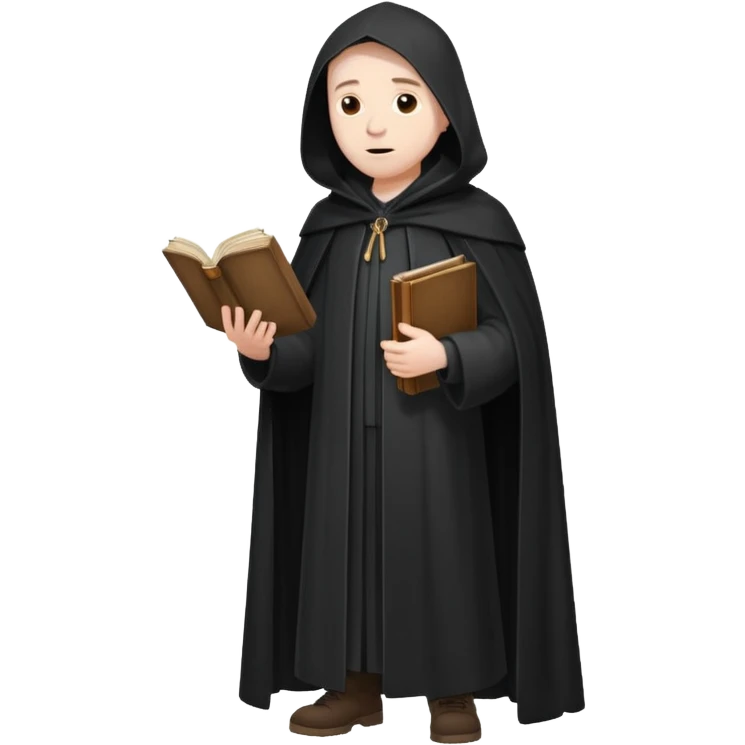 A wandering philosopher in a long black cloak with a book full height emoji