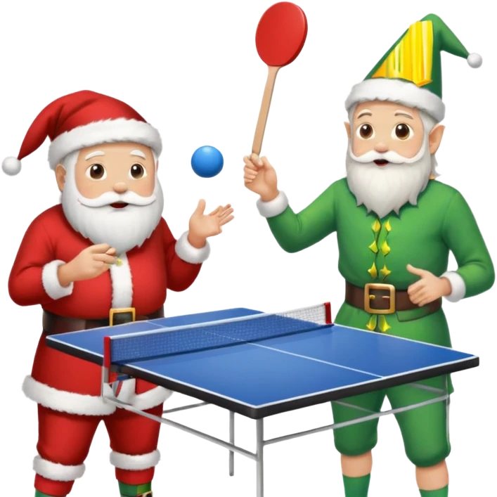 Santa and elf  playing pong at party emoji