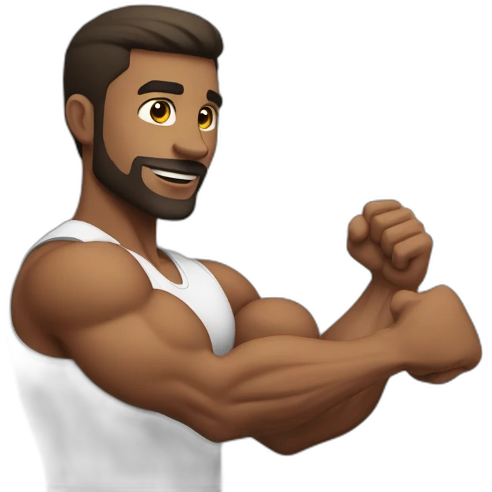 Fitness trainer man demonstrates biceps emoji