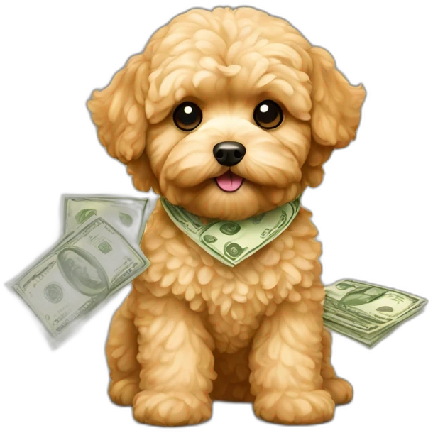 golden maltipoo with money emoji