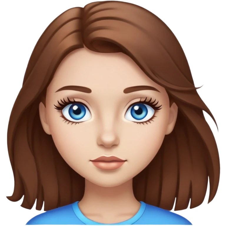 girl with brown hair and blue eyes and light skin with big lashes emoji