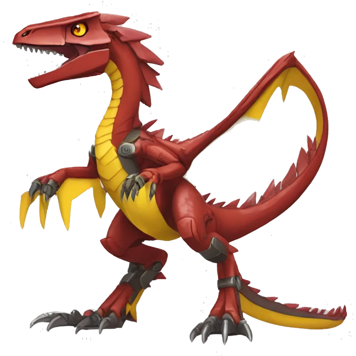  Edgy Red Yellow Shiny Digimon-Fakemon-Velociraptor-Dragon-Mecha full body emoji