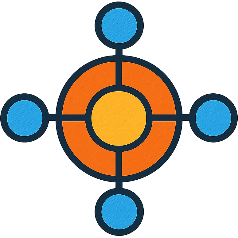 symbole représentant la centralisation, style iconographique moderne, simple, facilement reconnaissable emoji
