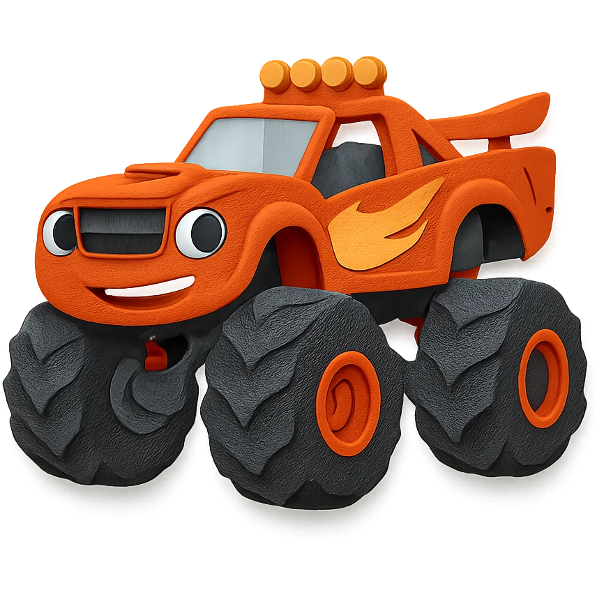 Blaze from Blaze and the Monster Machines in a paper craft style, layered paper effect emoji