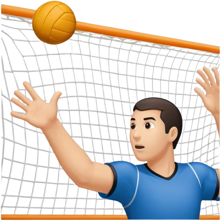A handball thrown towards the goal by close-up hand, with the goalposts and court lines in the background. The scene captures the power and precision of the throw, with the net of the goal in focus, emphasizing the dynamic action of the sport. emoji