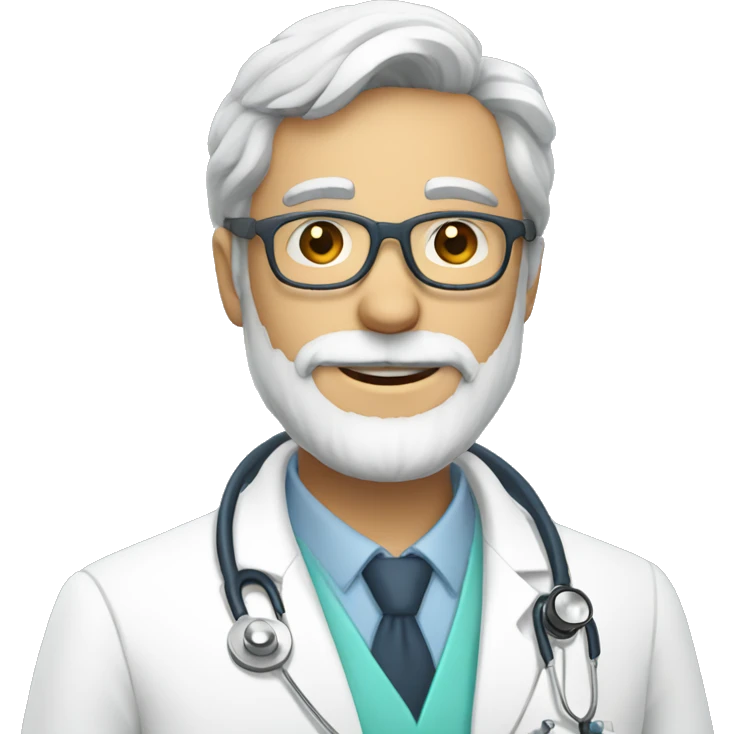 doctor with glasses, gray beard with white coat and stethoscope emoji