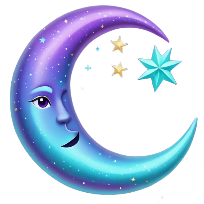 glitter purple and cian crescent moon emoji