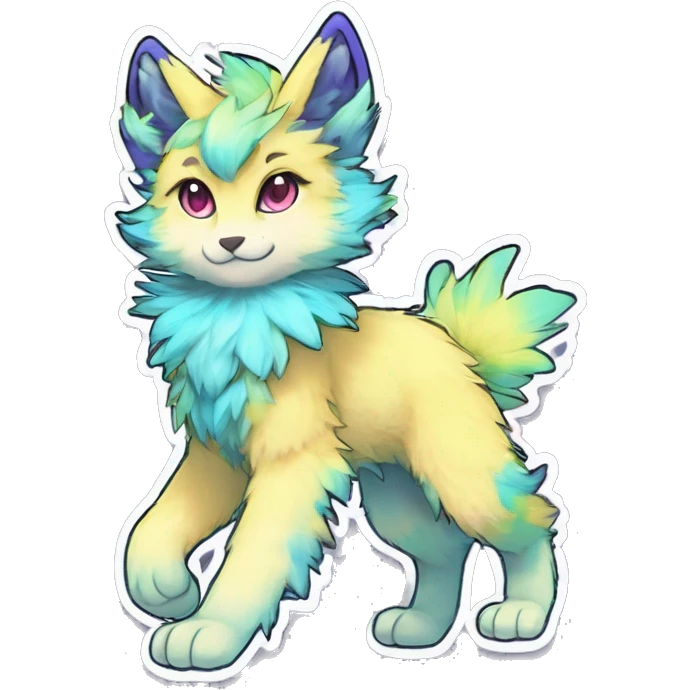 Anthro Fluffy Cool Cute Magical Elemental Shiny Colorful Neon Vibrant Colors Sparkle Kemono-style Chibi Fantasy-Animal-Fakémon-Pokémon-Hybrid Fur Sona Aesthetic Full Body Sticker emoji
