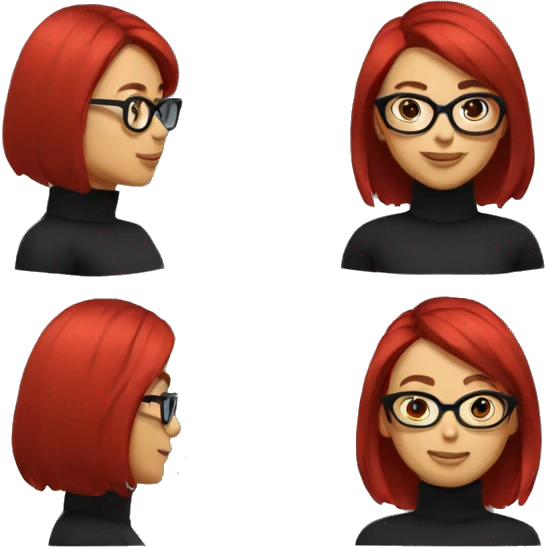 A woman mid long ondulated hair, red balagaye, big red glasses, for clothes Black turtle neck  emoji