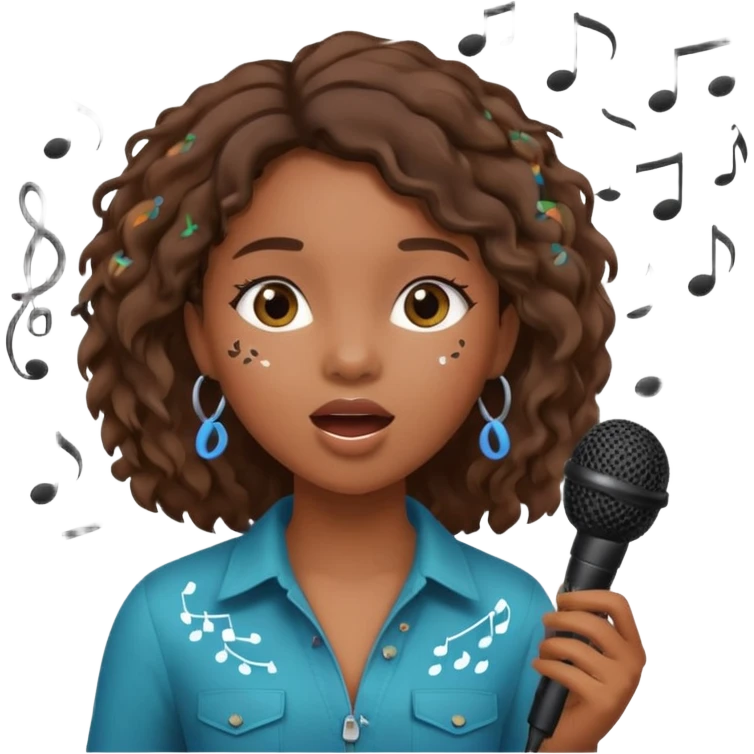 African American girl singing with microphone in her hand Abe music notes everywhere floating around emoji