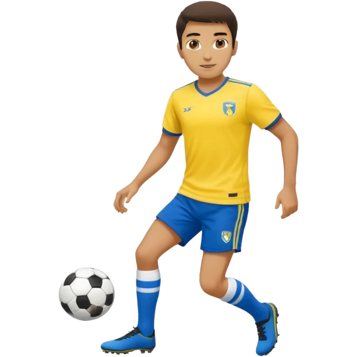 Persian soccer player in full soccer team kit with a yellow top, blue shorts and white socks, no soccer ball emoji