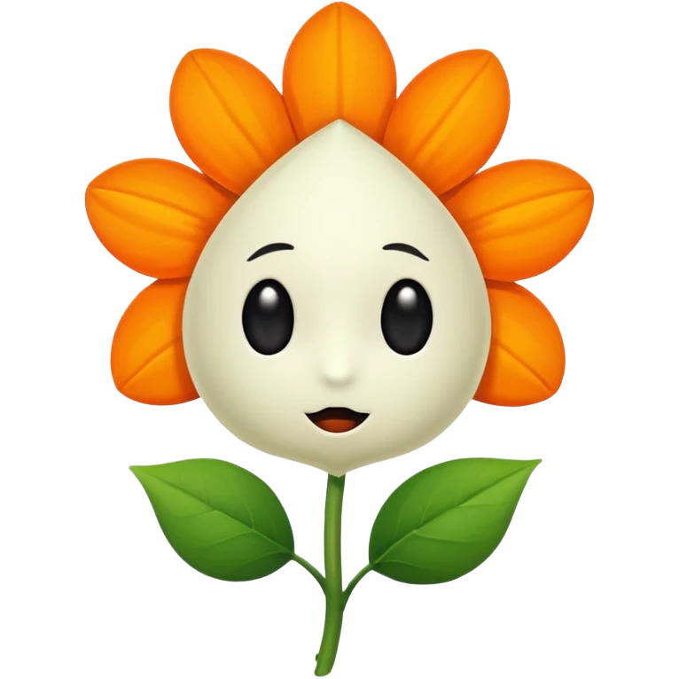 Green stem, white bud with black cartoony face: ;p. And six heart shaped yellowish orange petals emoji