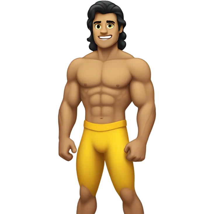 Tan muscular merman with dark hair and yellow tail emoji