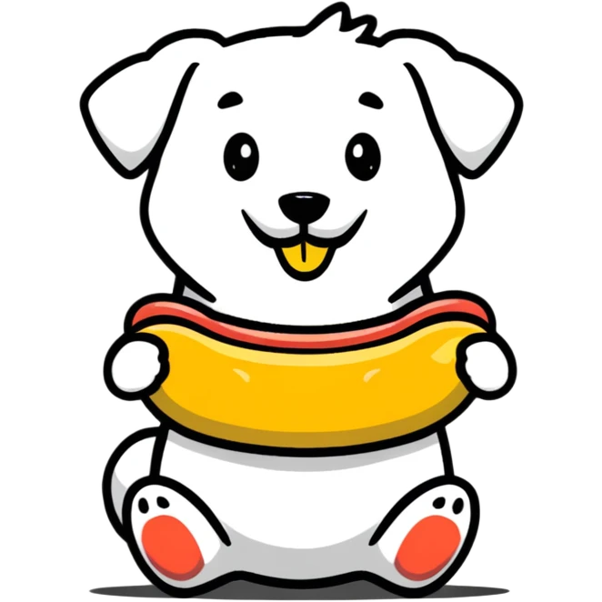 dog eating a suspicious hot dog emoji